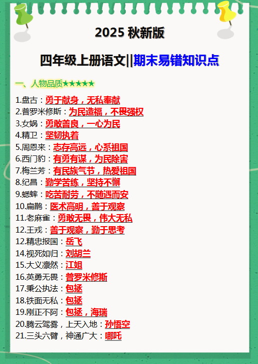 【2025秋新版】四年级上册语文‖期末易错知识点-开学吧