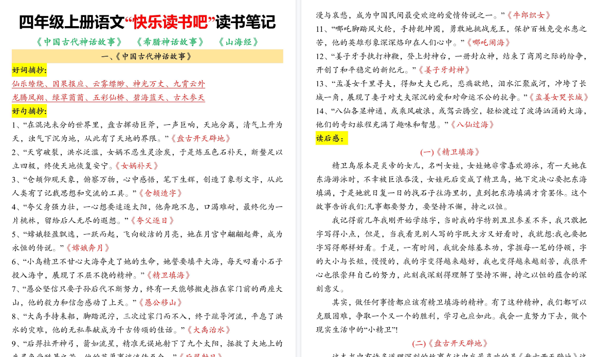 【9页高清完整版】四年级上册语文快乐读书吧读书笔记-小初高学习资料下载_真题试卷 - 开学吧资料库