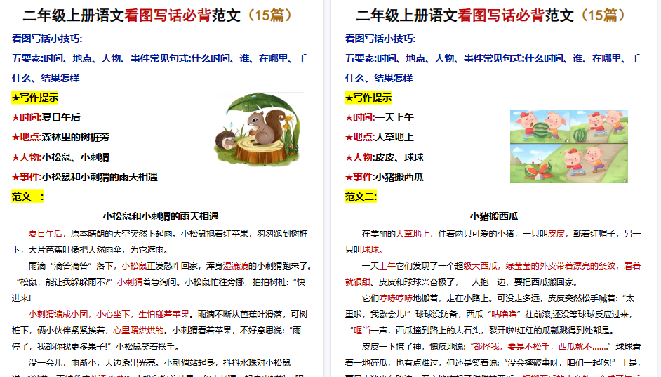 【15页高清完整版】二年级上册语文看图写话范文15篇-小初高学习资料下载_真题试卷 - 开学吧资料库
