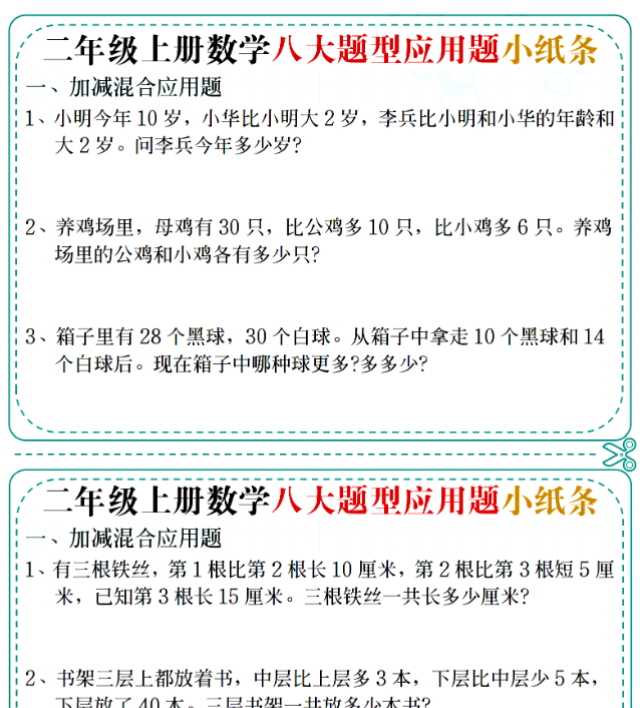 二上数学五大题型应用题小纸条(空白版）-开学吧