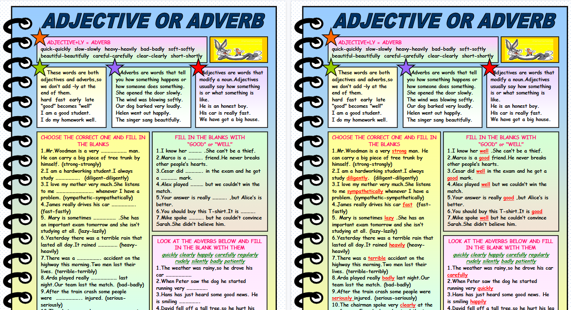 【2页高清彩色版】adjective or adverb worksheet with grammar explanation【完整可直接打印】语法作业纸63套-开学吧