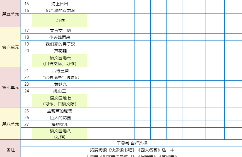 四下语文预习表-开学吧