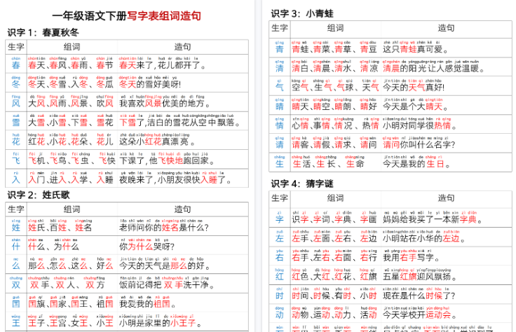 【2026春15页完整版】一年级语文下册写字表组词造句-小初高学习资料下载_真题试卷 - 开学吧资料库
