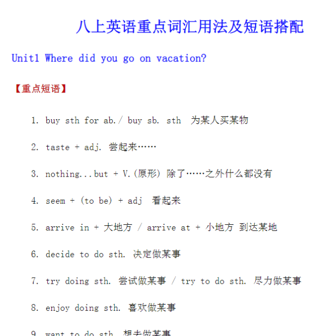23页！八上英语重点词汇用法及短语搭配-开学吧