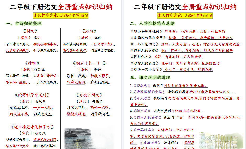 【12页高清完整版】二下语文【全册重点知识点汇总】-小初高学习资料下载_真题试卷 - 开学吧资料库