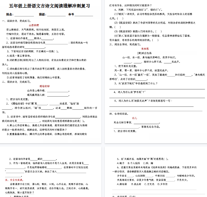 【10页完整版】《语文古诗文阅读理解冲刺复习.》-开学吧