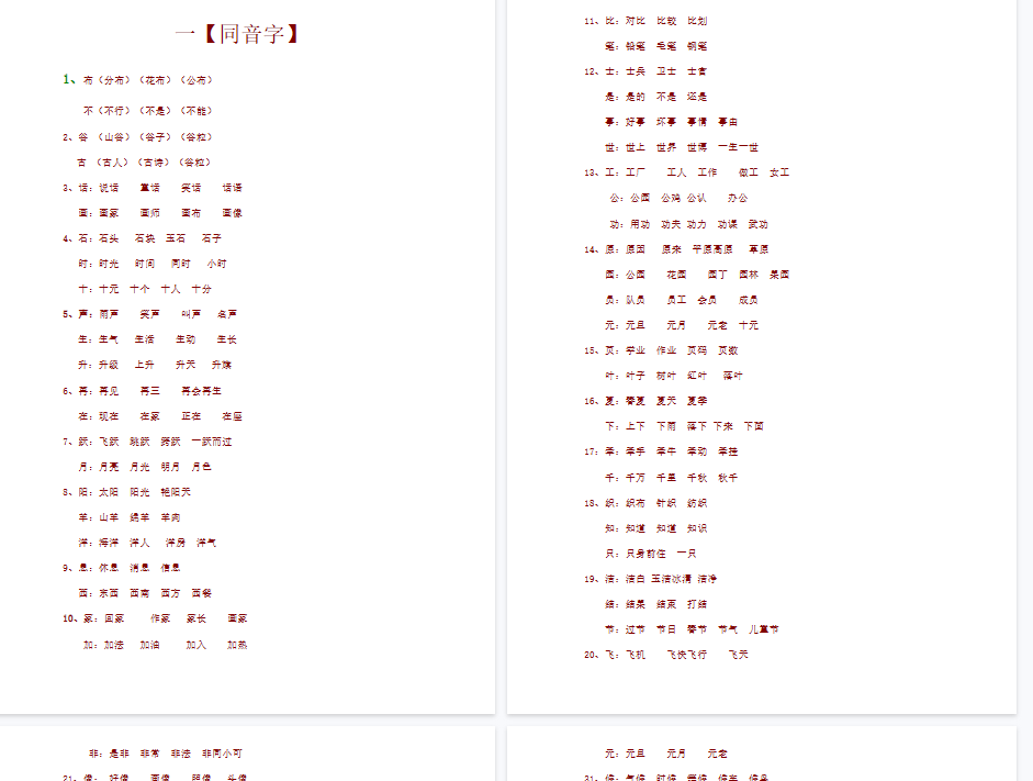 【6页完整版】同音字归纳【高清直接可打印】-开学吧