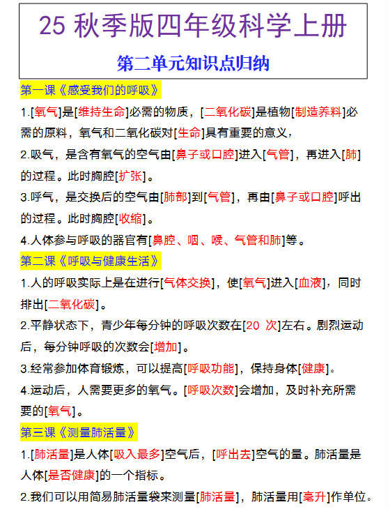 【2025秋新版】四年级上册科学第二单元知识点归纳-开学吧