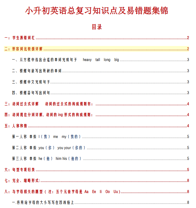【34页新版】人教版小升初英语总复习必考知识点易错题大全【高清完整版】-开学吧