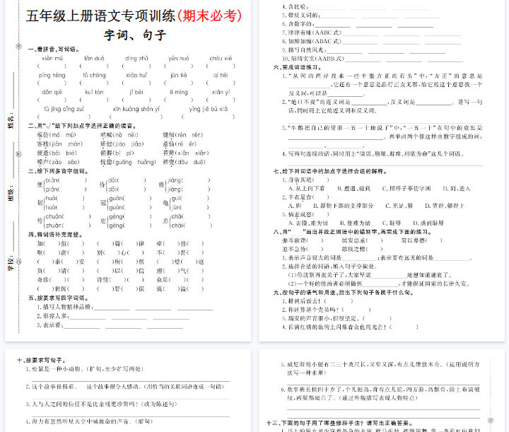 【5页完整版】《语文字词、句子专项训练》-开学吧