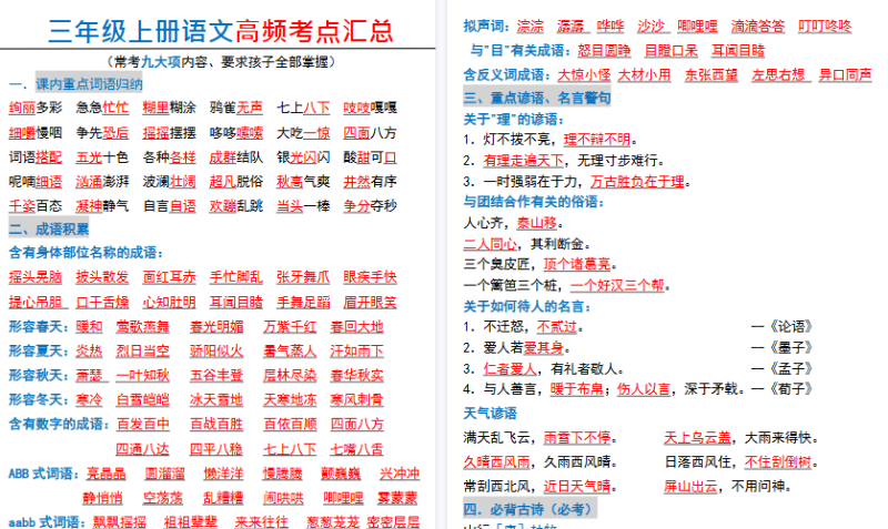 【2026高清22页】三（上）语文全册高频考点-小初高学习资料下载_真题试卷 - 开学吧资料库