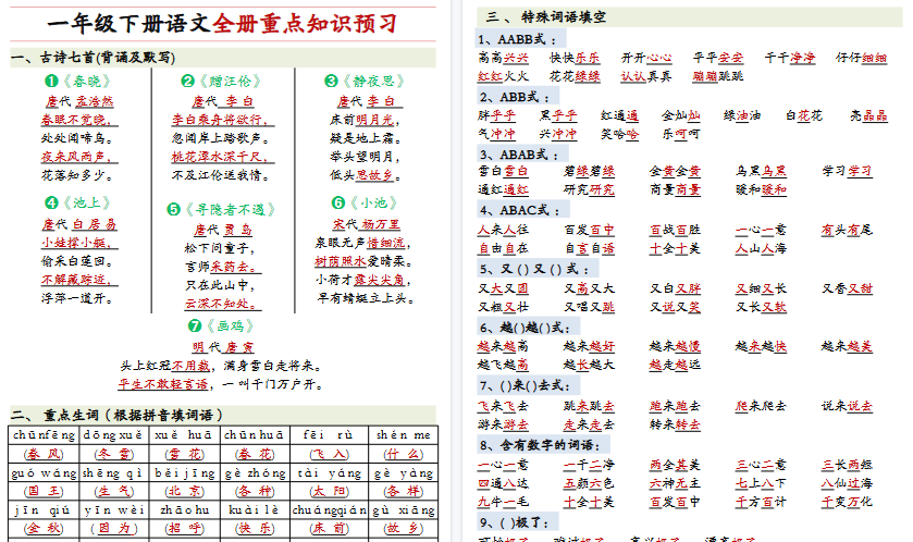 【2026春完整版】一年级（下）语文+重点知识预习-小初高学习资料下载_真题试卷 - 开学吧资料库