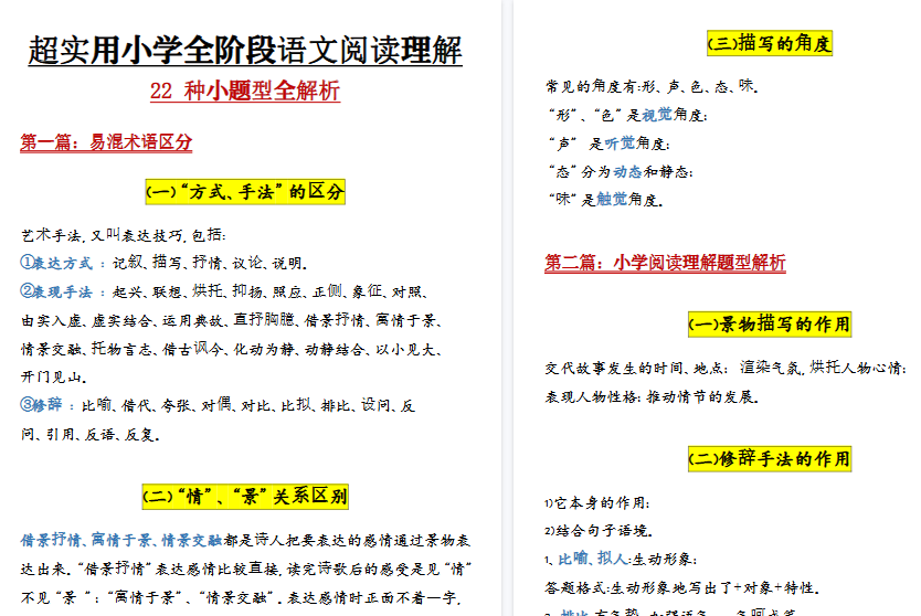 【15页高清完整版】三年级阅读理解 22 种小题型全解析【完整整理版】-小初高学习资料下载_真题试卷 - 开学吧资料库