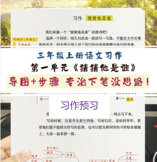 【3上语】1-8单元习作预习思维提纲+重点提示+优秀经典范文-开学吧