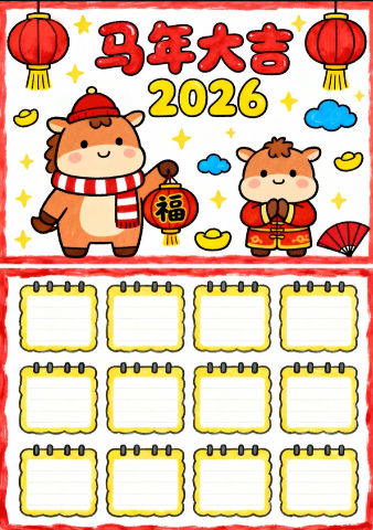 马年日历1手抄报-高清可直接打印无水印版本-小初高学习资料下载_真题试卷 - 开学吧资料库