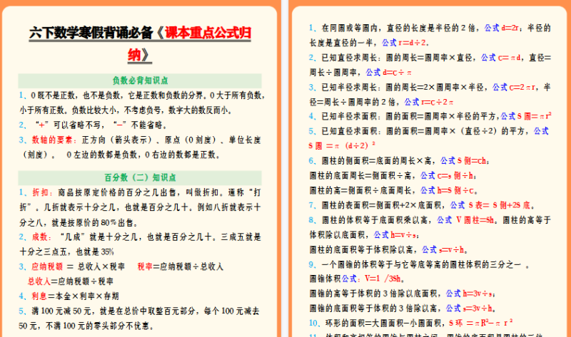 【2026寒假4页】六下数学寒假背诵必备《课本重点公式归纳》-小初高学习资料下载_真题试卷 - 开学吧资料库
