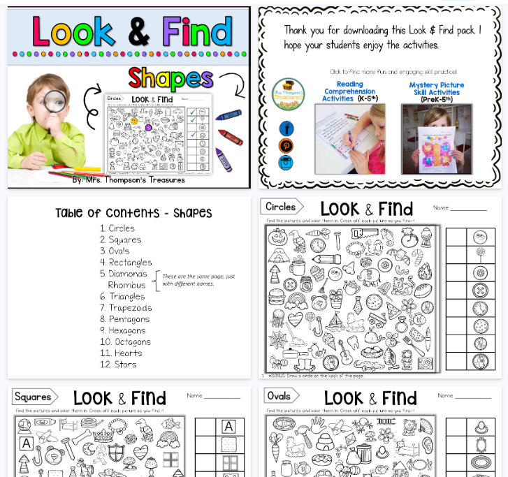 【31页高清彩色版】LookFindHiddenPicturePuzzlesShapes【完整可直接打印】英文专注力练习纸-开学吧