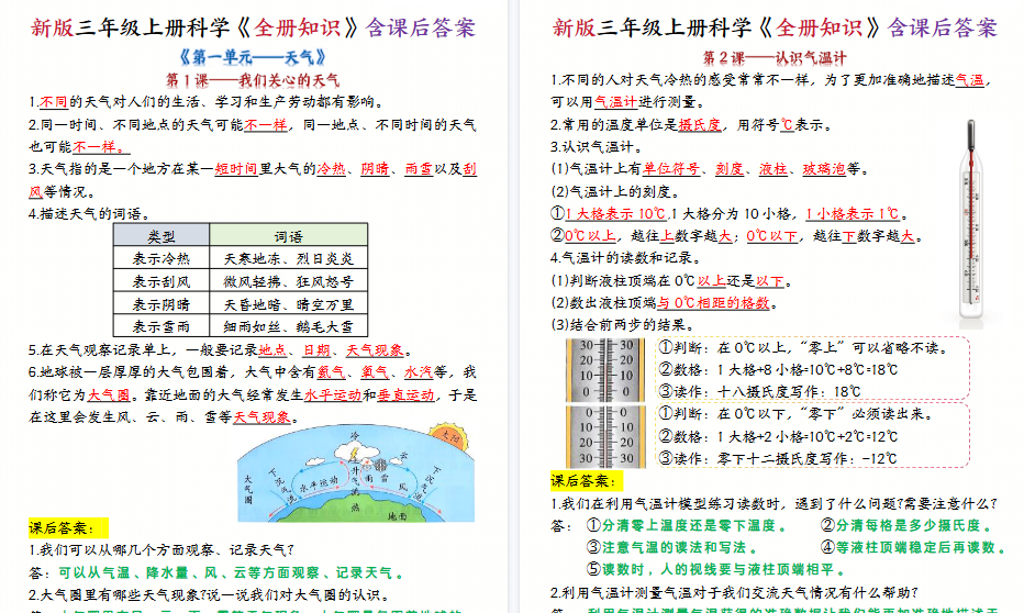 【23页高清完整版】三上教科版科学《全册知识》含课后答案-小初高学习资料下载_真题试卷 - 开学吧资料库