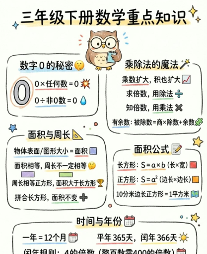 【2026春新版】三年级下册数学重点知识【高彩板】-小初高学习资料下载_真题试卷 - 开学吧资料库