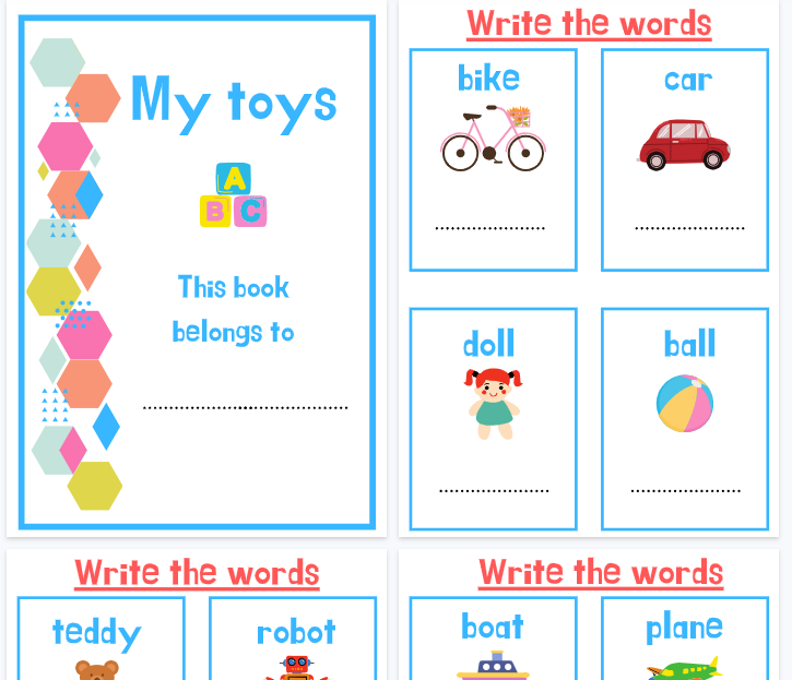 【18页高清彩色版】My toys 玩具作业纸【完整可直接打印】认知主题词汇练习纸-开学吧