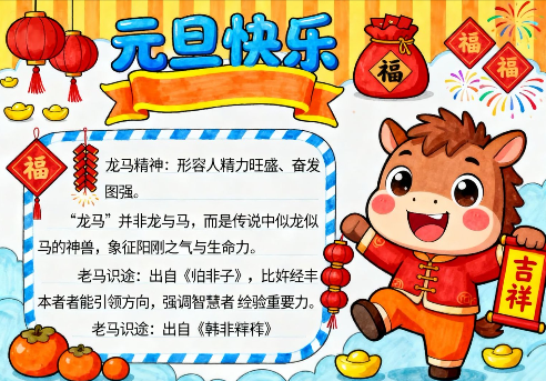 马年辞旧迎新展望手抄报-高清可直接打印无水印版本-小初高学习资料下载_真题试卷 - 开学吧资料库