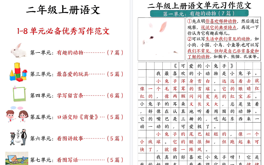 【33页高清完整版】二年级上册语文作文汇总-小初高学习资料下载_真题试卷 - 开学吧资料库