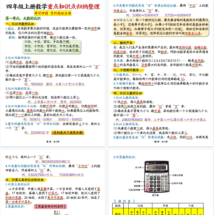 【14页完整版】四上数学期末重点知识点归纳整理-开学吧
